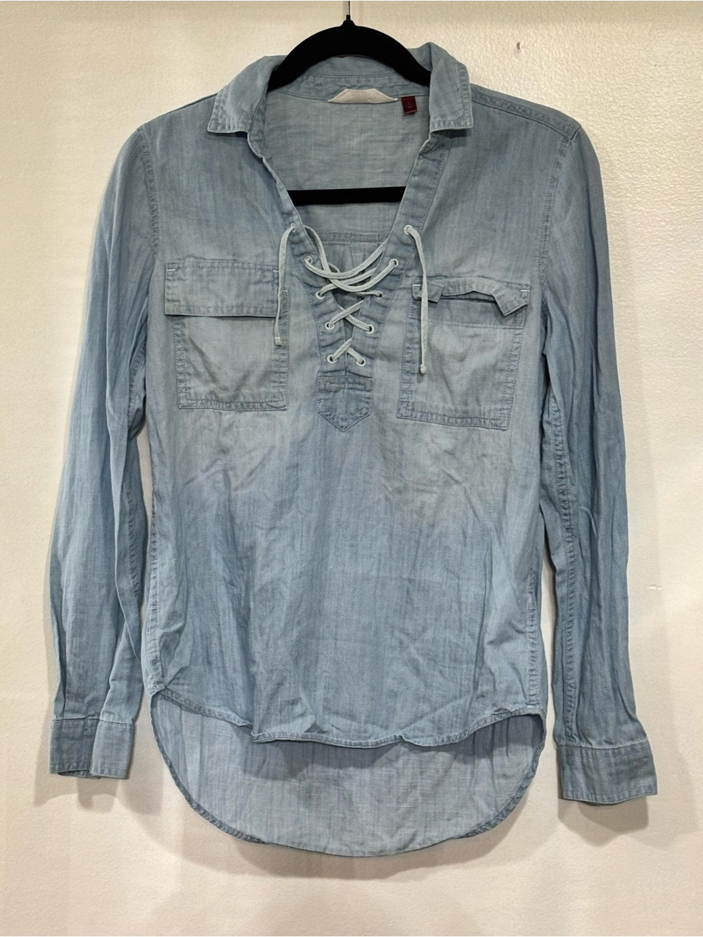 Western Womens Small 100% Cotton Denim High Low Corset Tie Lace Up Casual Blue